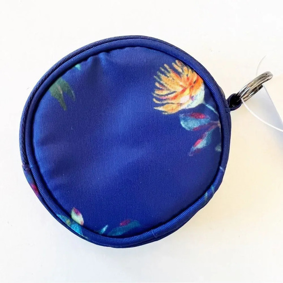 Lug Blue Bouquet Floral Mini Round Coin Pouch Zip Around Change Purse New w/ Tag - Picture 2 of 7